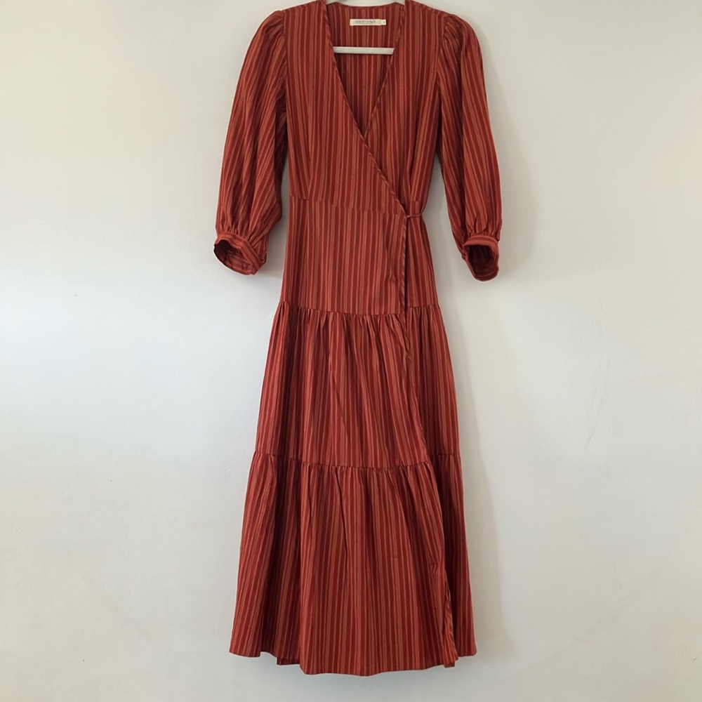 #32 Christy Dawn Noah Wrap Dress S Red Cinnamon Stripe
